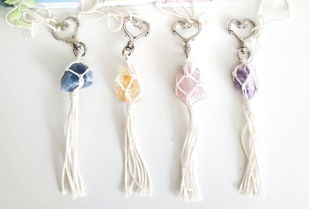Macramé Wrapped Crystal Keychain DIY Kit – Beginner Craft Kit with Real Crystals