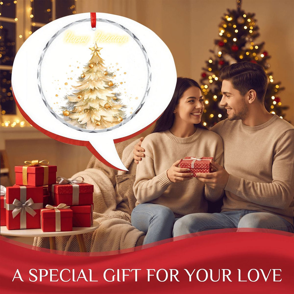 Happy Holidays Golden Christmas Tree Round Glass Ornament (Made in USA)
