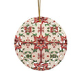 Christmas Poinsettia Pattern Round Cutout Ceramic Ornament