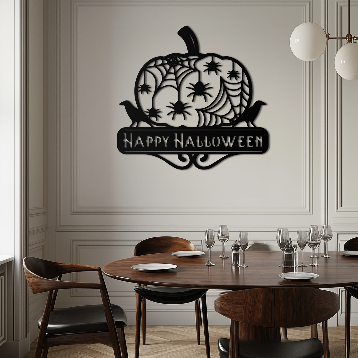 Metal Wall Art - Halloween Pumpkin Dimensional Spooky Spider Webs