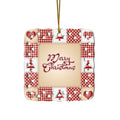 Christmas Patchwork Design Cutout Square Ceramic Ornament