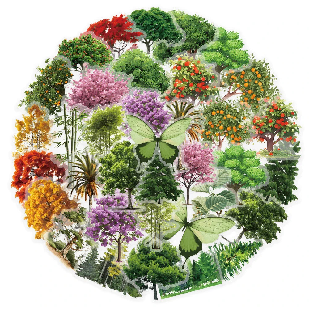 50pcs Forest Plant Stickers PET Nature Scrapbook Laptop Decor