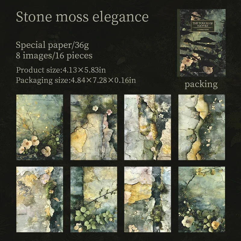 16 Sheets Nature Green Moss Theme Specialty Paper | Scrapbooking and Craft Supplies