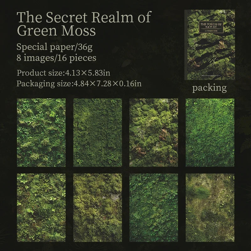 16 Sheets Nature Green Moss Theme Specialty Paper | Scrapbooking and Craft Supplies