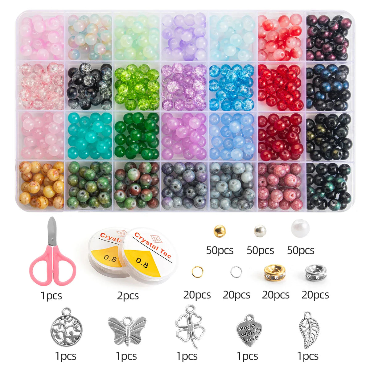Glass Beads Bracelet Kit 28 Colors Crystal Gemstone DIY