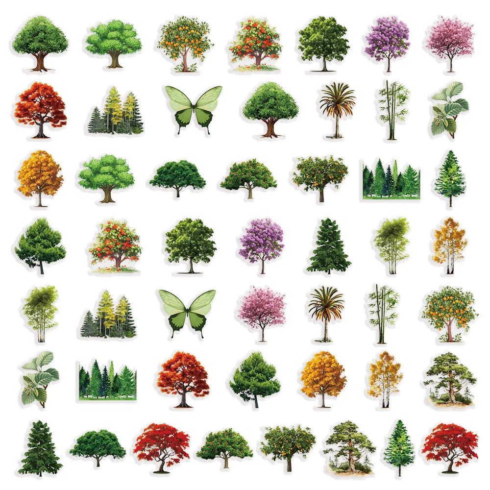 50pcs Forest Plant Stickers PET Nature Scrapbook Laptop Decor