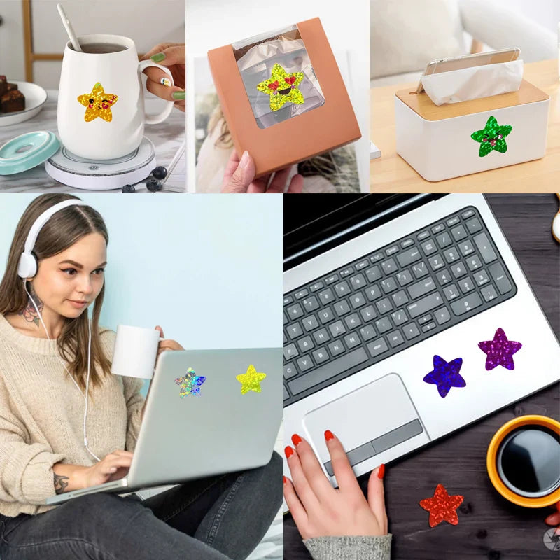 Colorful Star Holographic Stickers Roll 500 1000pcs Kids DIY