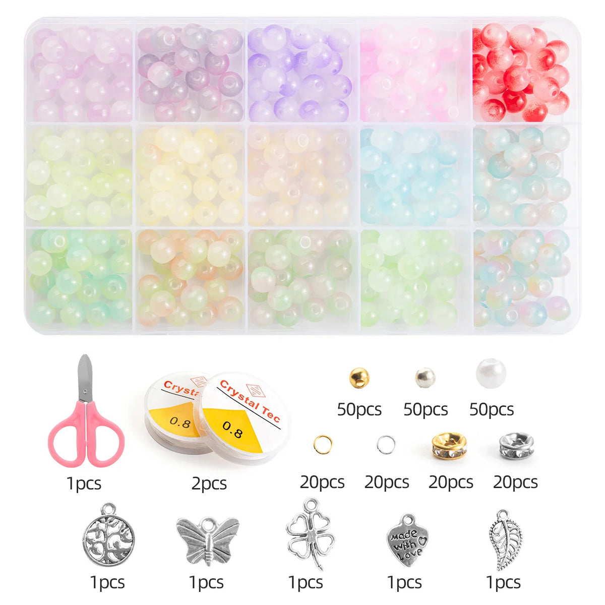 Glass Beads Bracelet Kit 28 Colors Crystal Gemstone DIY