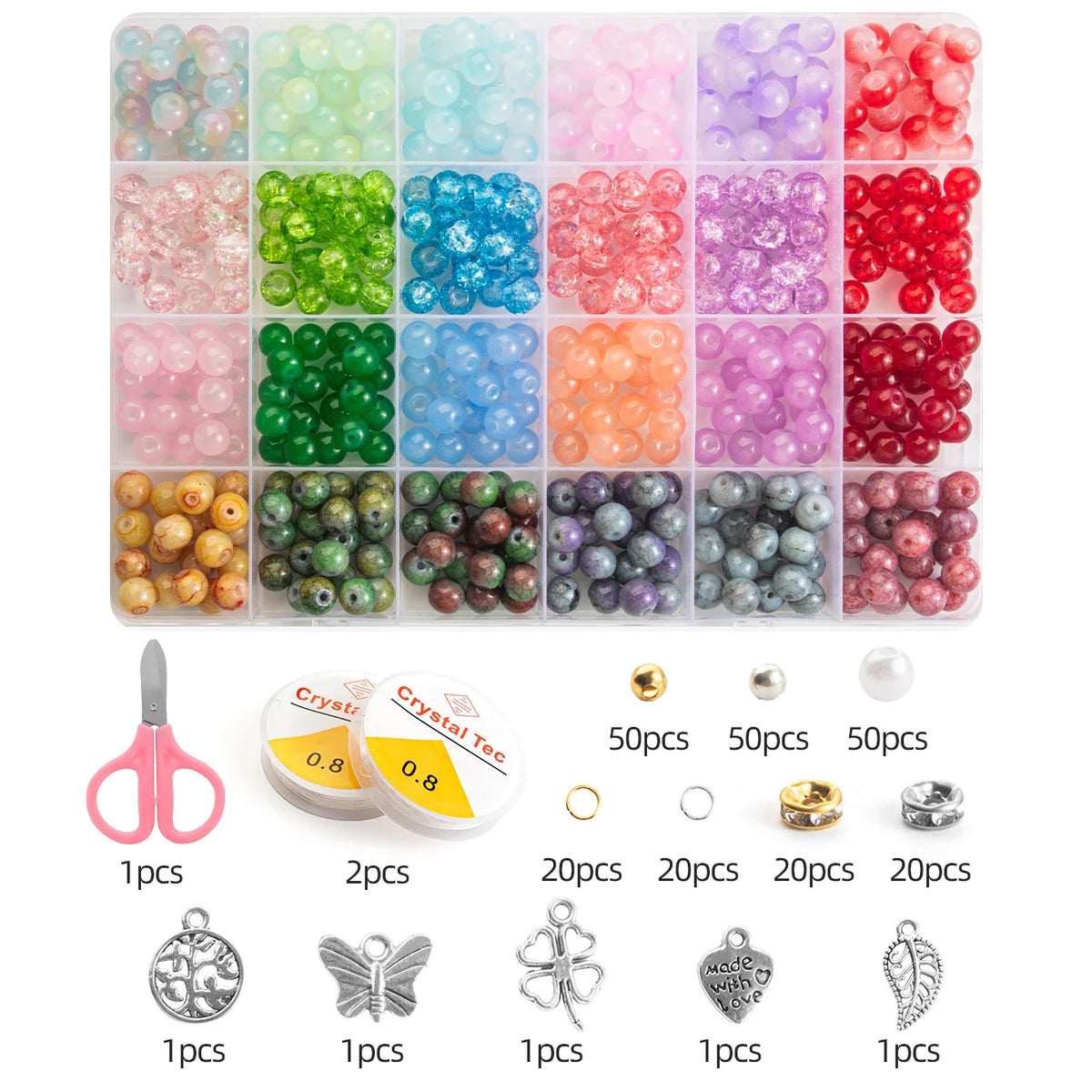 Glass Beads Bracelet Kit 28 Colors Crystal Gemstone DIY