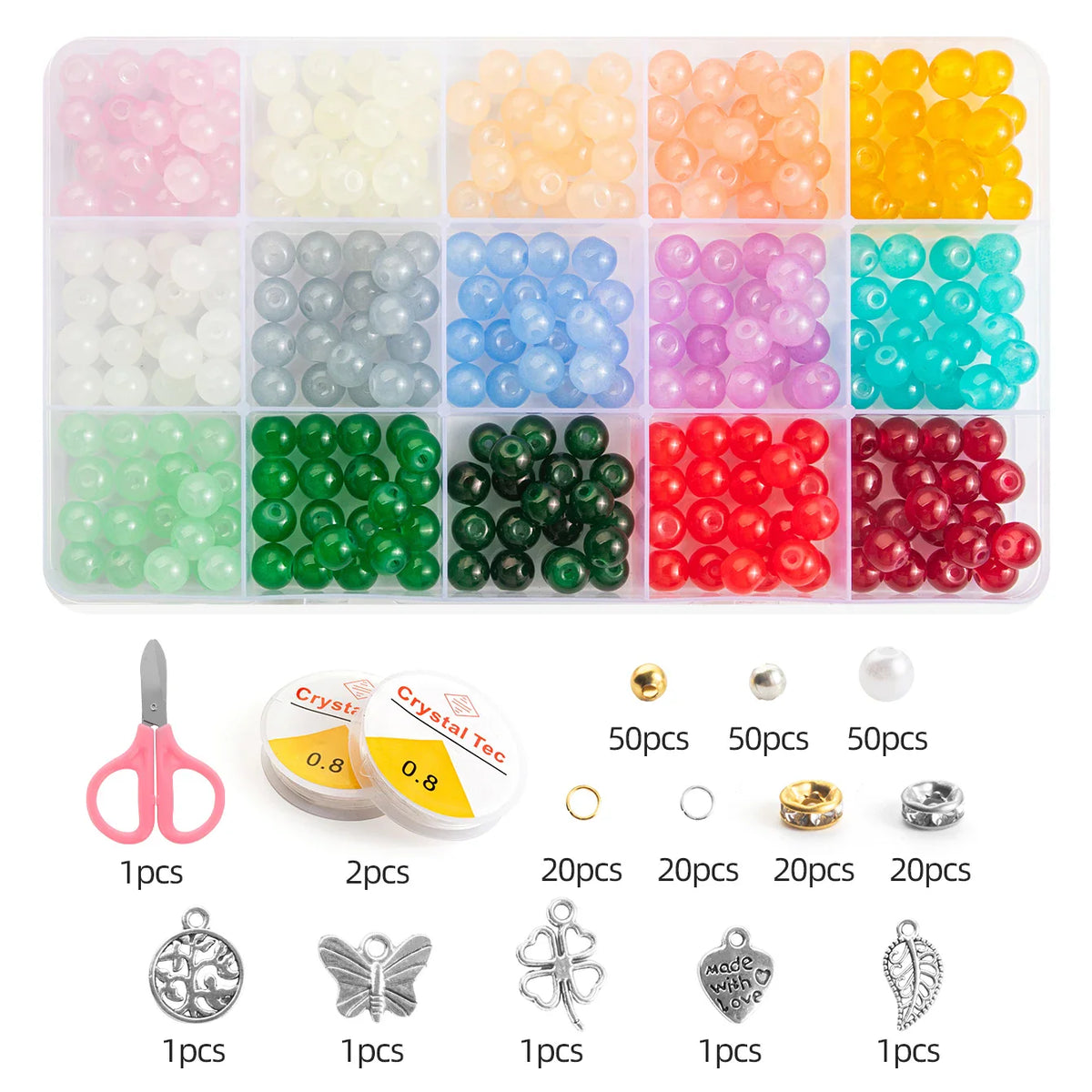 Glass Beads Bracelet Kit 28 Colors Crystal Gemstone DIY