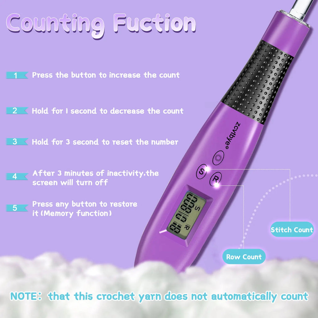 24pcs Crochet Hook Set with Counter LED Light & Stitch Ergonomic knitting needle Sewing Tools Set DIY Weaving Sweater Tool