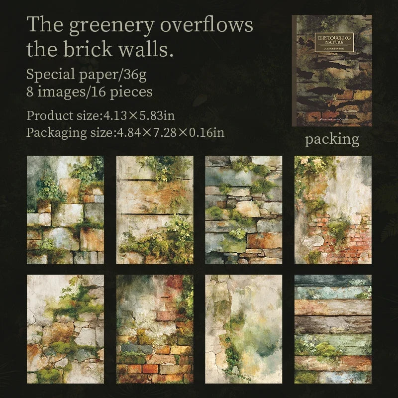 16 Sheets Nature Green Moss Theme Specialty Paper | Scrapbooking and Craft Supplies