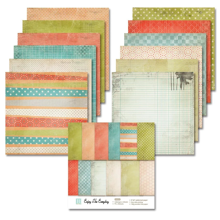 24 Sheets Craft Paper Pads for Scrapbooking | Double-Sided Background Paper Set