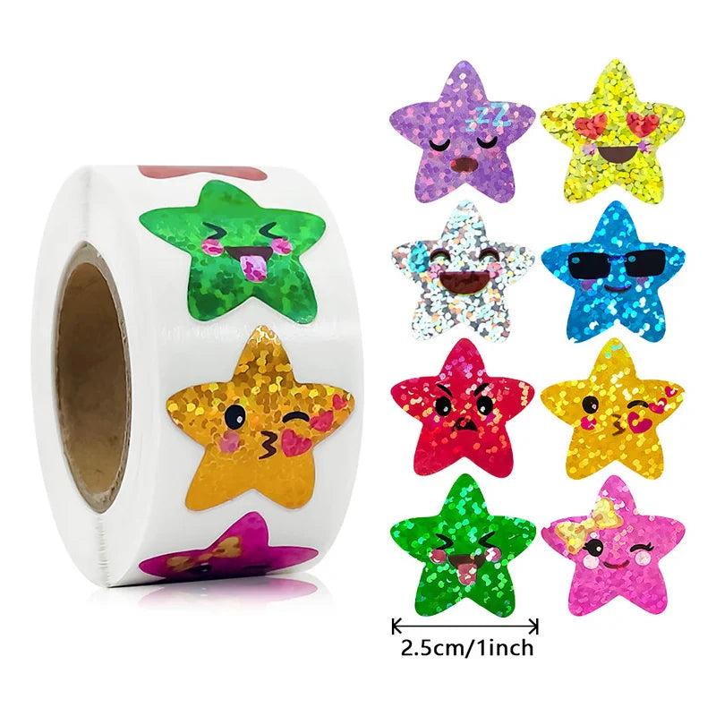 Colorful Star Holographic Stickers Roll 500 1000pcs Kids DIY