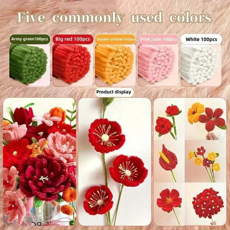 Chenille Stems 30cm Pipe Cleaners - DIY Craft Supplies for Handmade Flowers & Art Projects