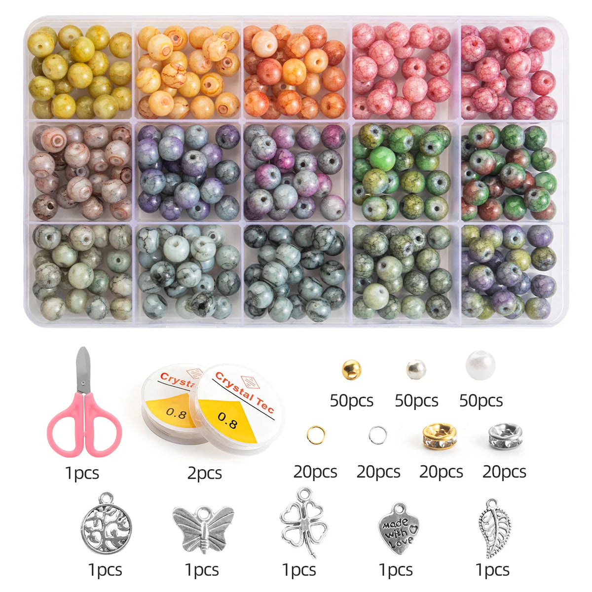 Glass Beads Bracelet Kit 28 Colors Crystal Gemstone DIY