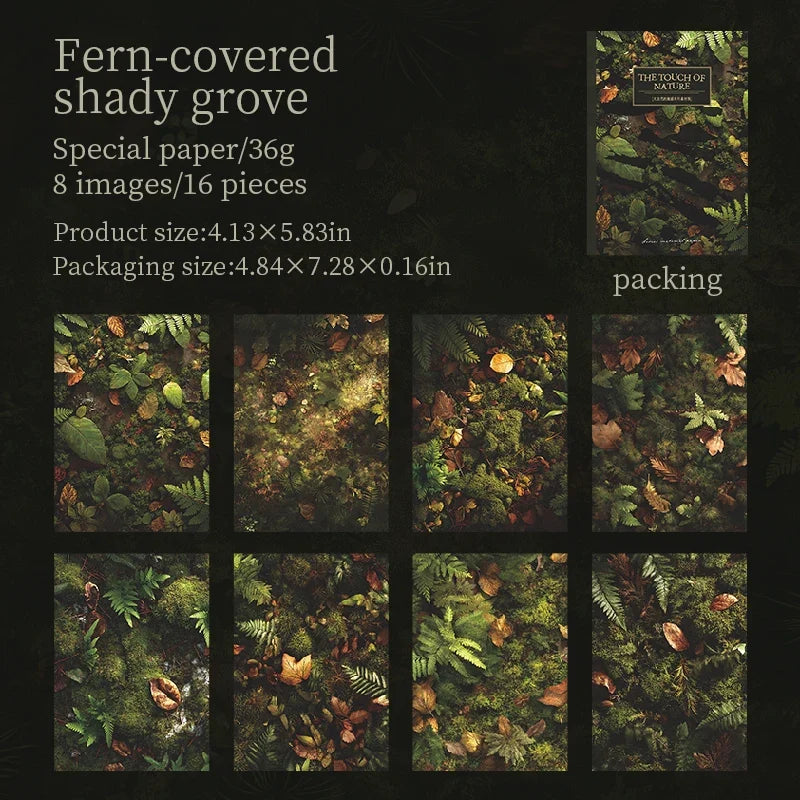 16 Sheets Nature Green Moss Theme Specialty Paper | Scrapbooking and Craft Supplies