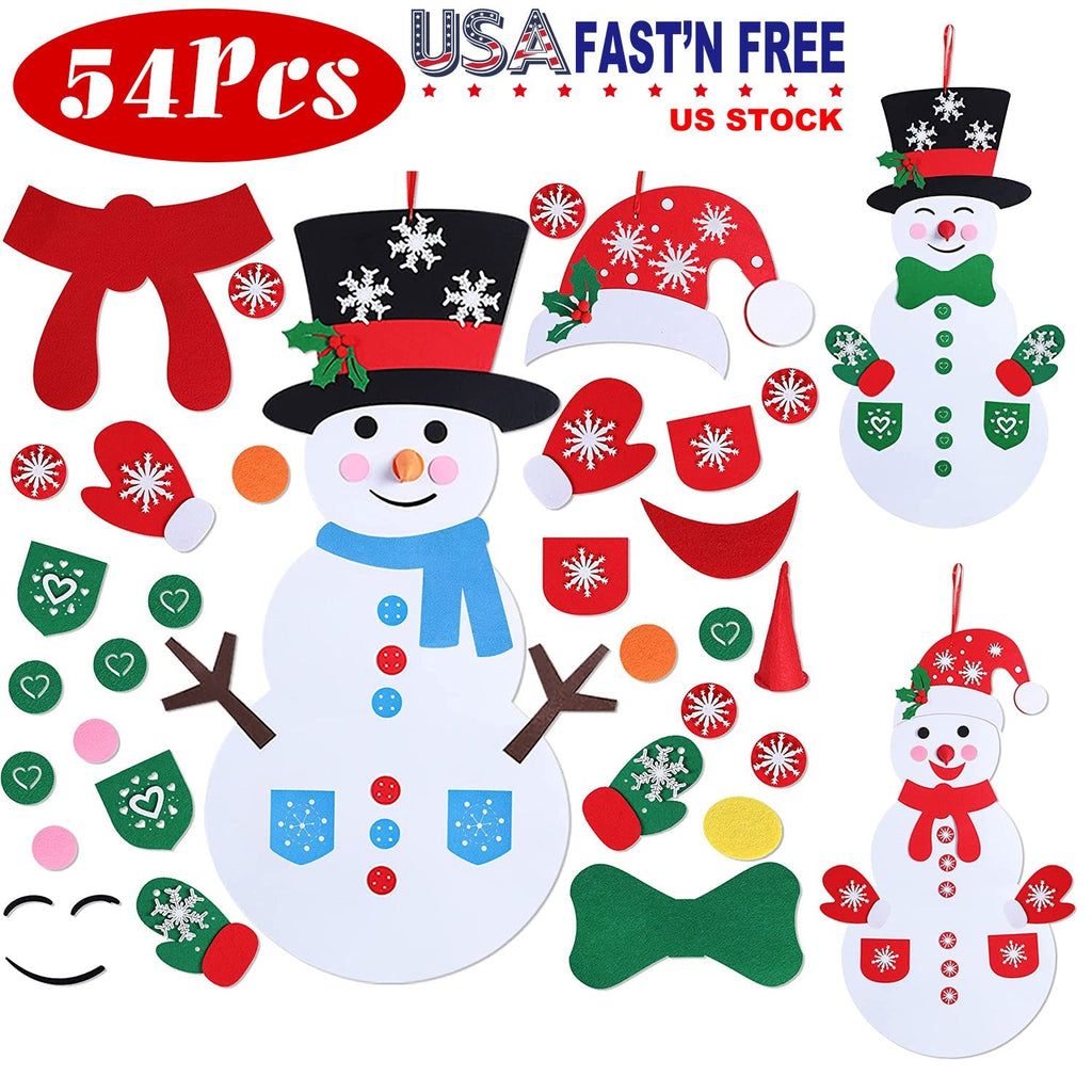 Felt Christmas Snowman Set DIY Felt Christmas Hanging Decorations Kits with 54Pcs Detachable Ornaments Xmas Gift for Toddlers