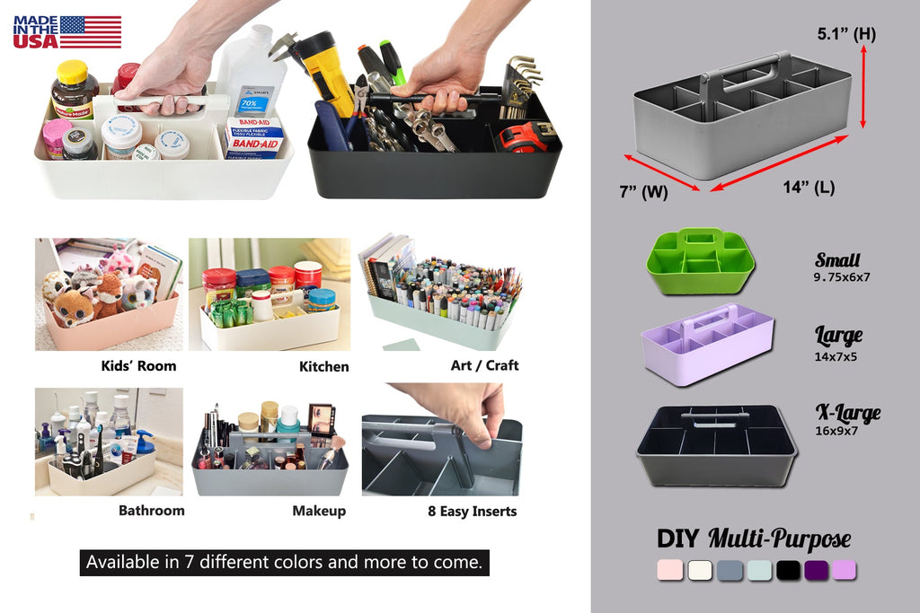 Enjoy Organizer - Stackable Portable Plastic Caddy with Handle | Desk, Makeup, Dorm Caddy(Made In Usa)