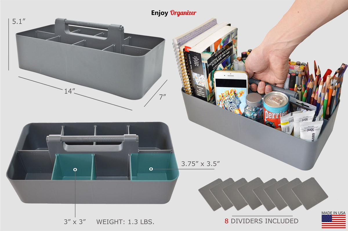 Enjoy Organizer - Stackable Portable Plastic Caddy with Handle | Desk, Makeup, Dorm Caddy(Made In Usa)