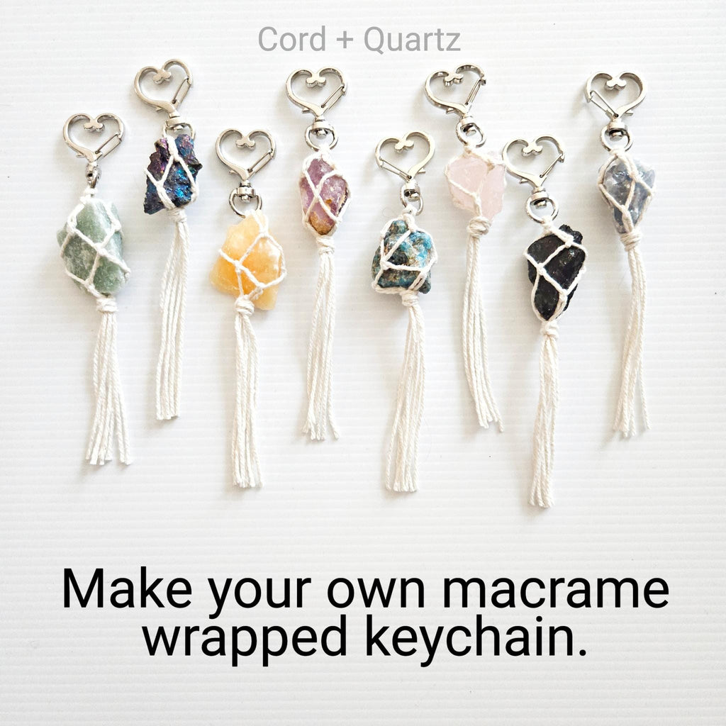 Macramé Wrapped Crystal Keychain DIY Kit – Beginner Craft Kit with Real Crystals