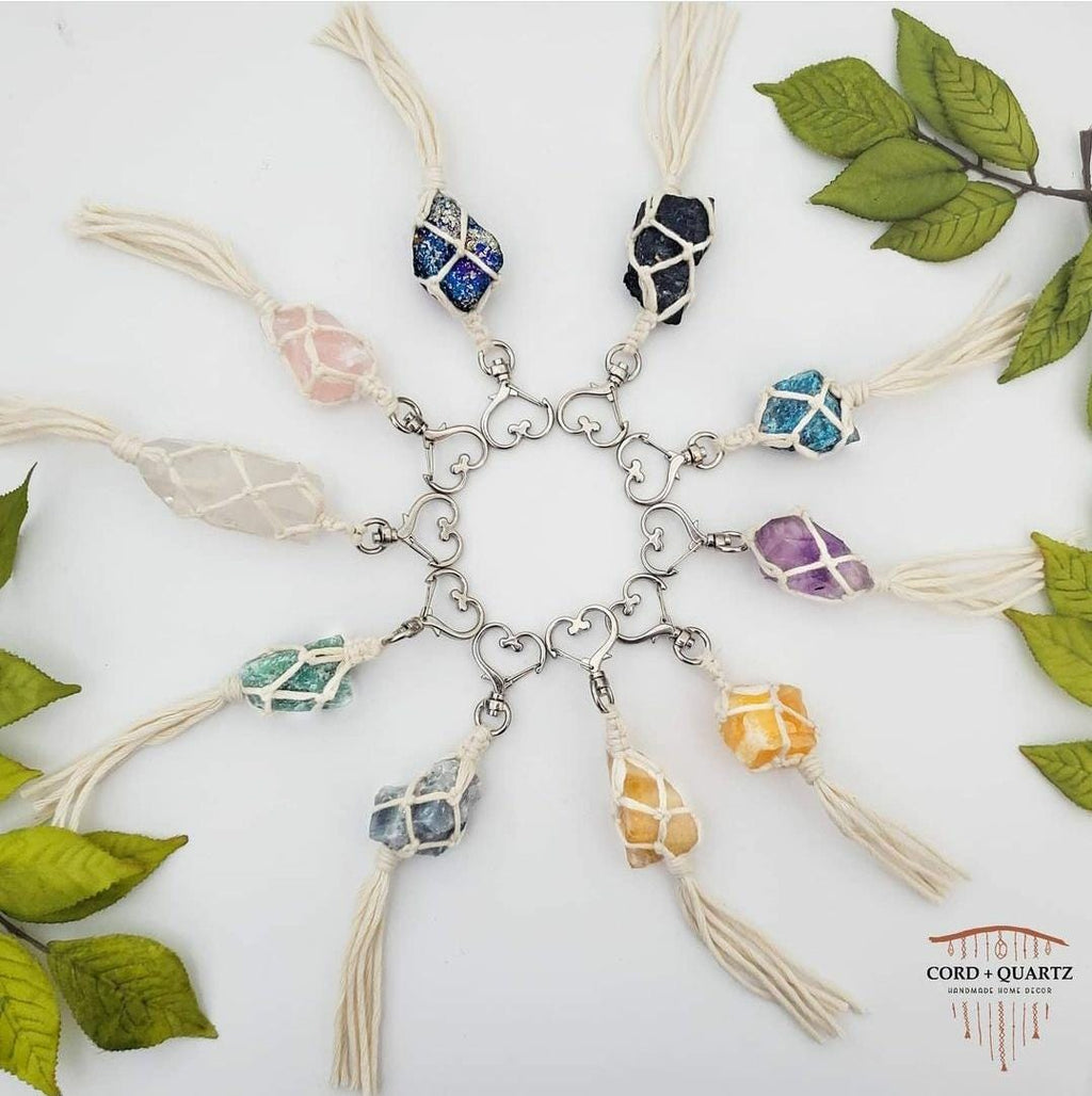 Macramé Wrapped Crystal Keychain DIY Kit – Beginner Craft Kit with Real Crystals