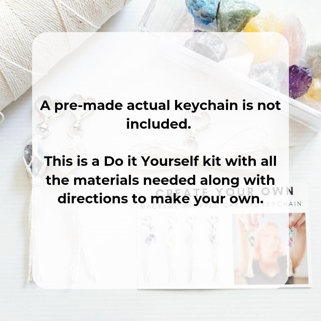 Macramé Wrapped Crystal Keychain DIY Kit – Beginner Craft Kit with Real Crystals
