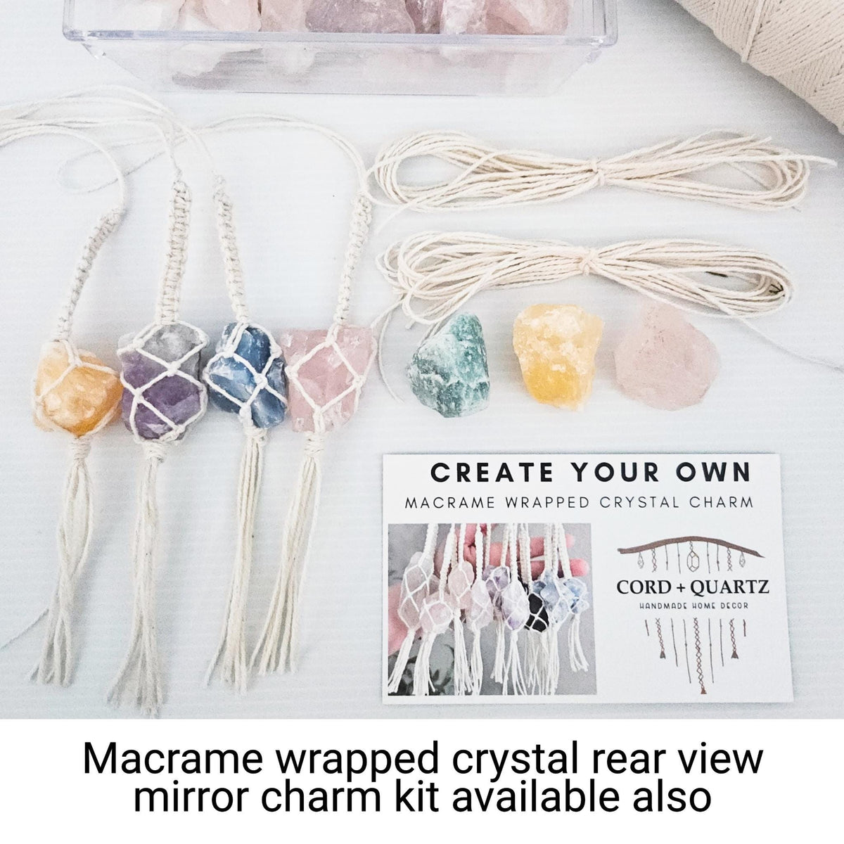 Macramé Wrapped Crystal Keychain DIY Kit – Beginner Craft Kit with Real Crystals