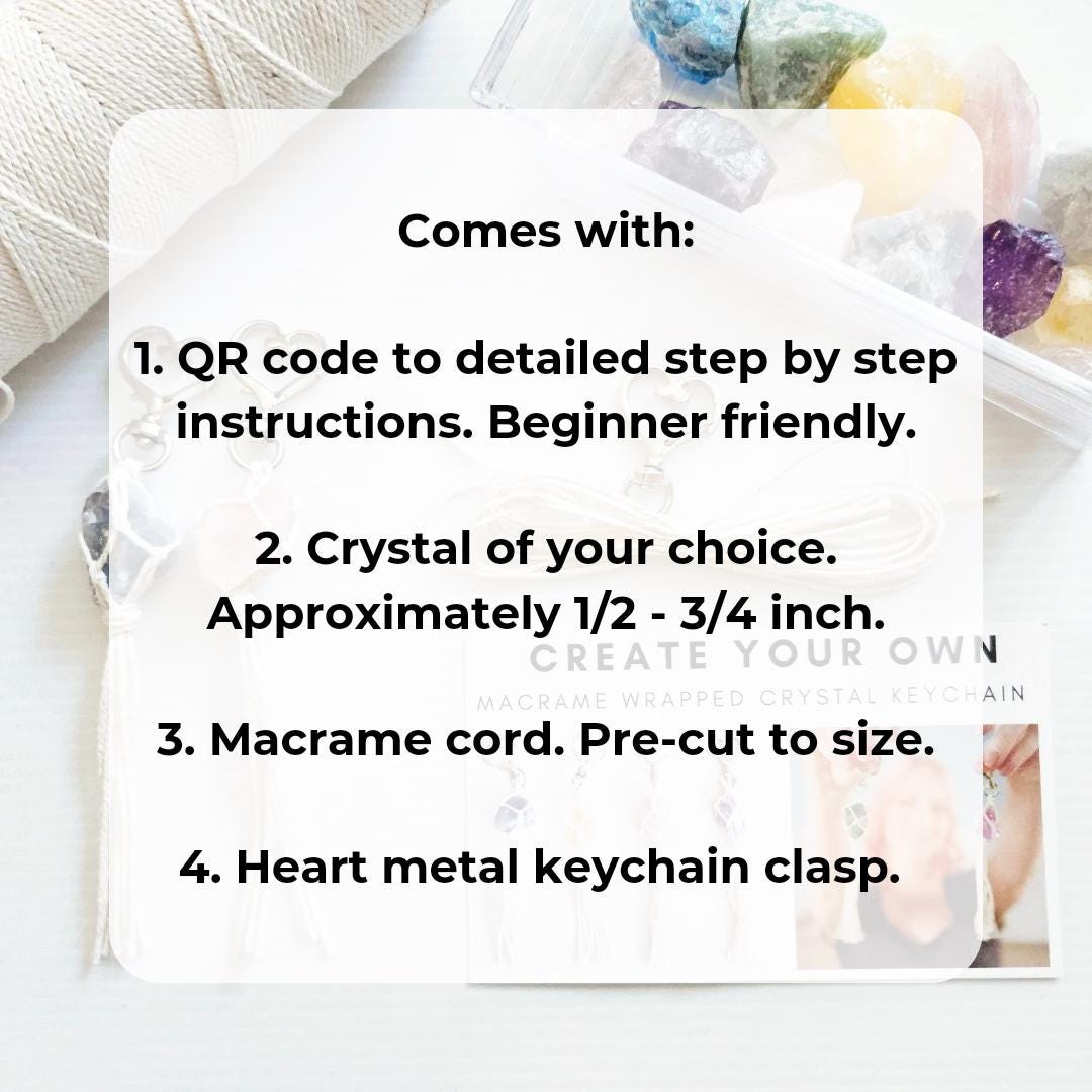 Macramé Wrapped Crystal Keychain DIY Kit – Beginner Craft Kit with Real Crystals