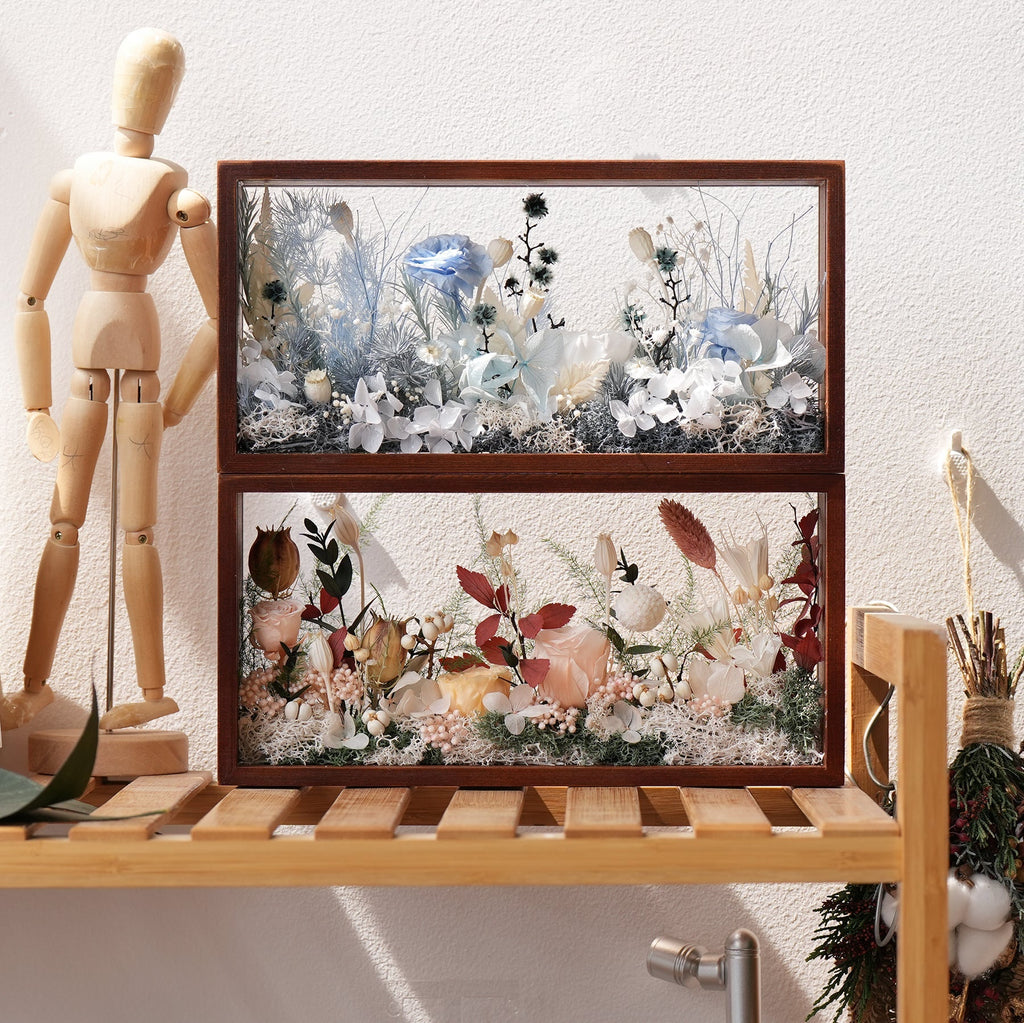 "Micro Landscape Frame" - Real Preserved Flower Mini Garden Shadow Box (Panoramic Desk Decor)