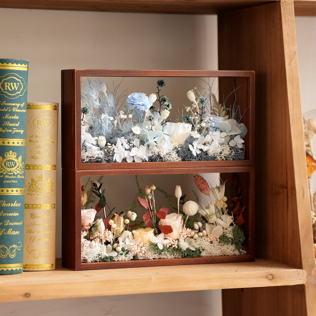 "Micro Landscape Frame" - Real Preserved Flower Mini Garden Shadow Box (Panoramic Desk Decor)