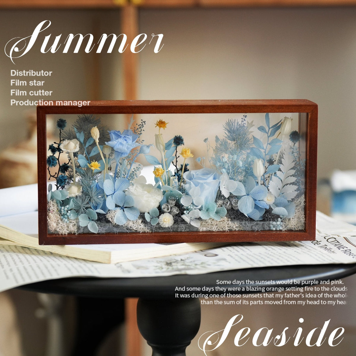 "Micro Landscape Frame" - Real Preserved Flower Mini Garden Shadow Box (Panoramic Desk Decor)